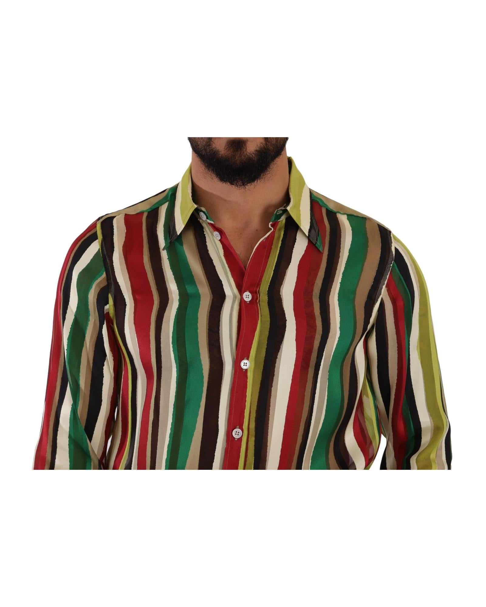 Dolce & Gabbana Men's Multicolor Striped Silk Shirt