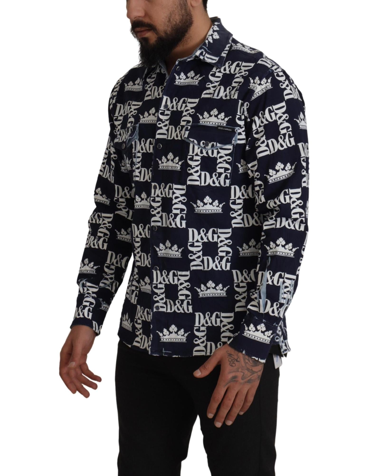 Dolce & Gabbana  Crown Logo Denim Shirt for Men