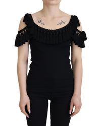 Dolce & Gabbana Black Ribbed T-shirt with Tassels