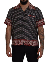 Dolce & Gabbana Men's Short Sleeve Silk Shirt DG Pattern Black
