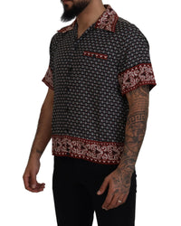 Dolce & Gabbana Men's Short Sleeve Silk Shirt DG Pattern Black