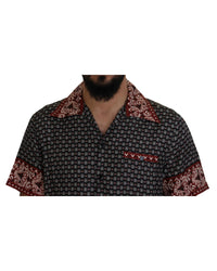 Dolce & Gabbana Men's Short Sleeve Silk Shirt DG Pattern Black