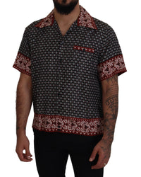 Dolce & Gabbana Men's Short Sleeve Silk Shirt DG Pattern Black