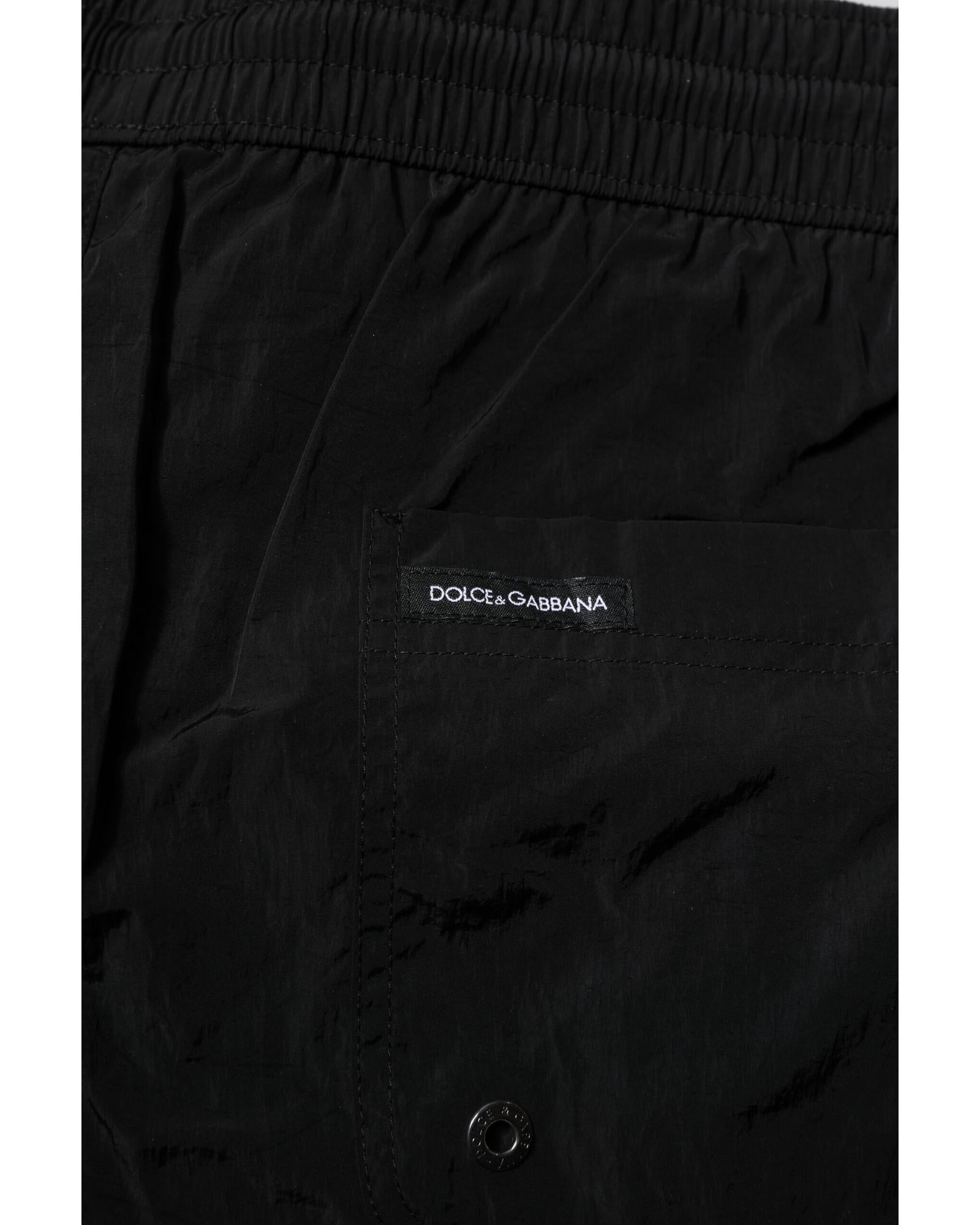 国内発 DOLCE & GABBANA ロゴブラックナイロンスイムトランクス Dolce & Gabbana Swim Shorts Drawstring Waist Men Black