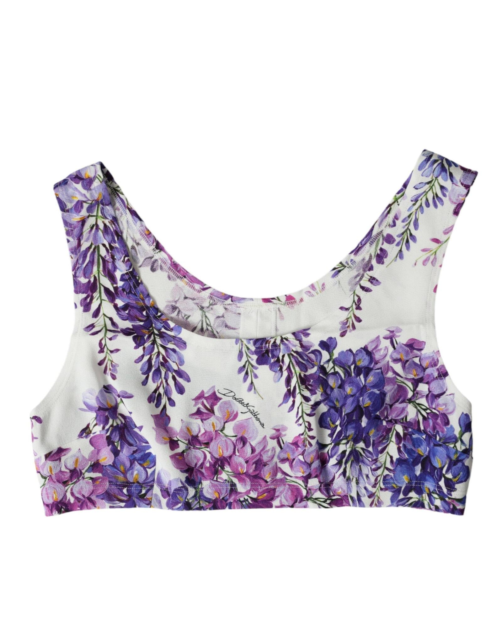 Dolce & Gabbana Wisteria Print Silk Tank Top 6 Multicolor