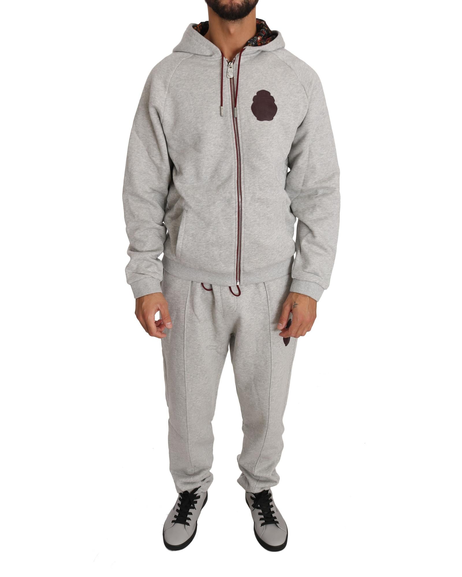 Billionaire Italian Couture Grey ZipUp Hoodie and Joggers Tracksuit Men Gray Sweatsuits