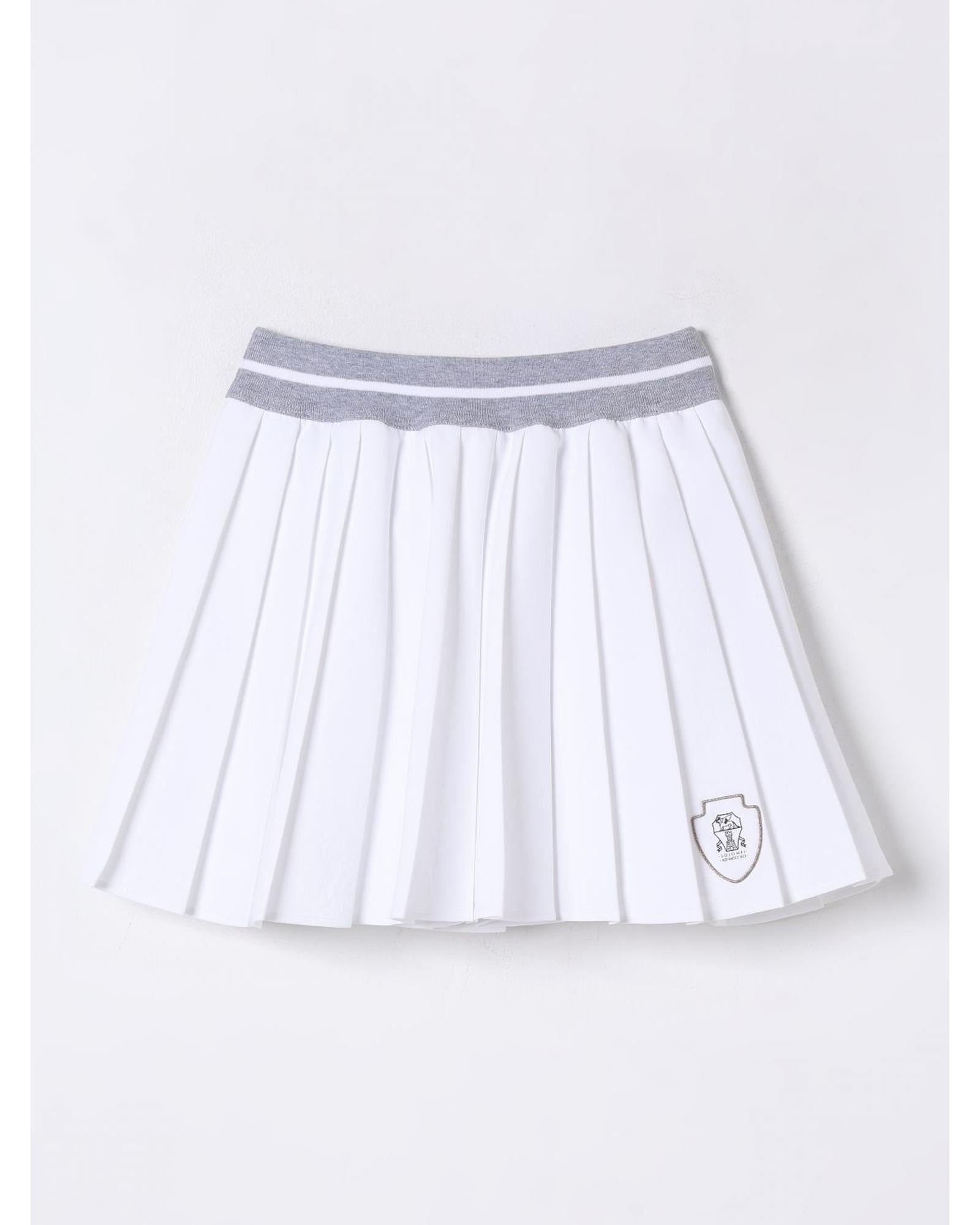 Brunello Cucinelli Pleated Skirt with Logo Detail Kids White