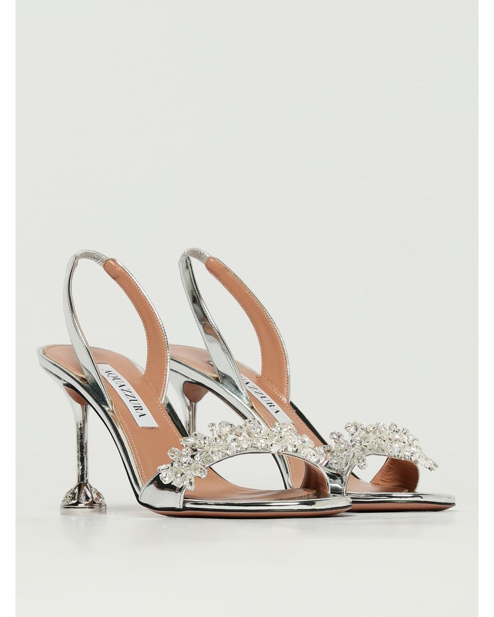 Aquazzura Blossom Sandal with Embellishment Women Silver Heels