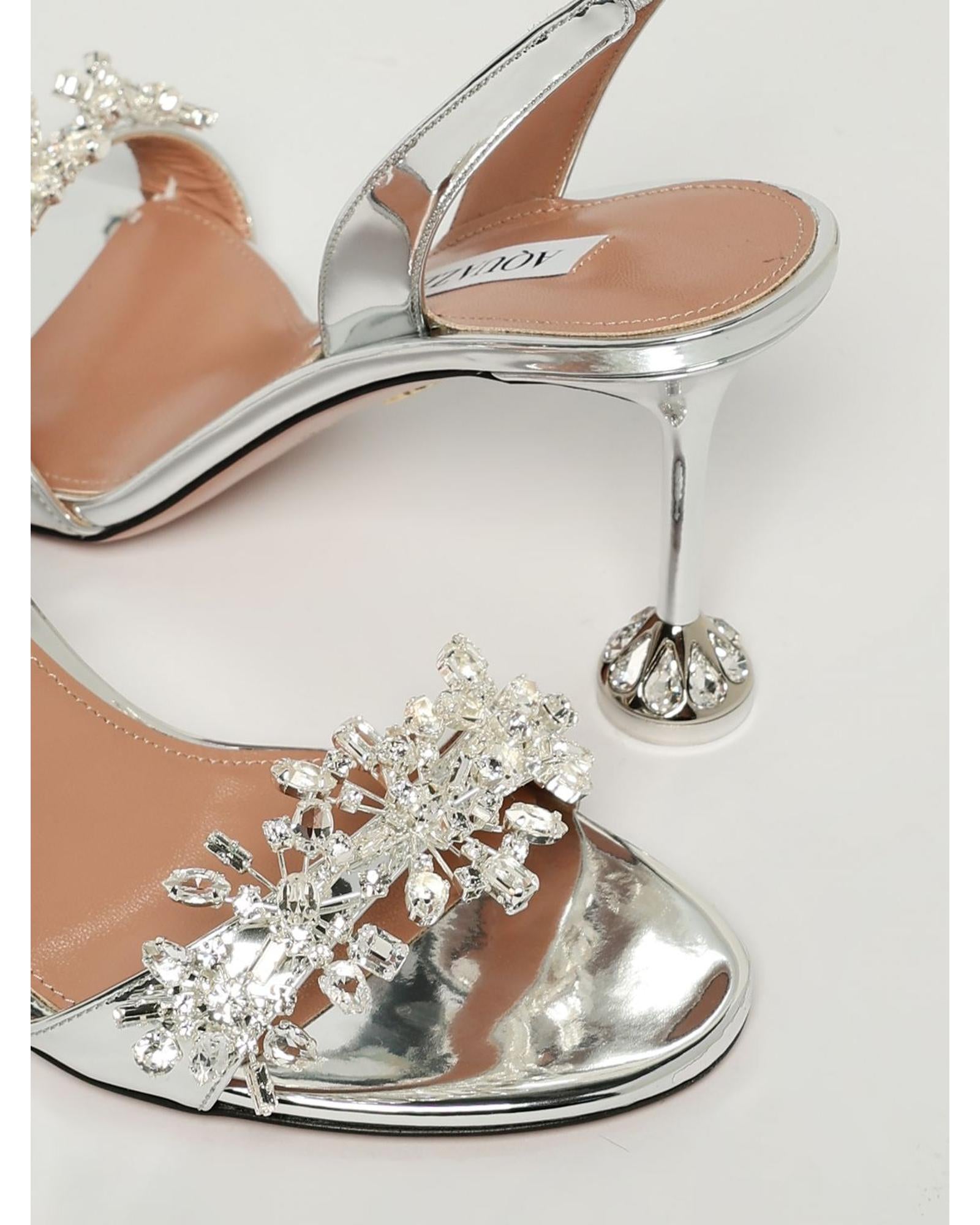 Aquazzura Blossom Sandal with Embellishment Women Silver Heels