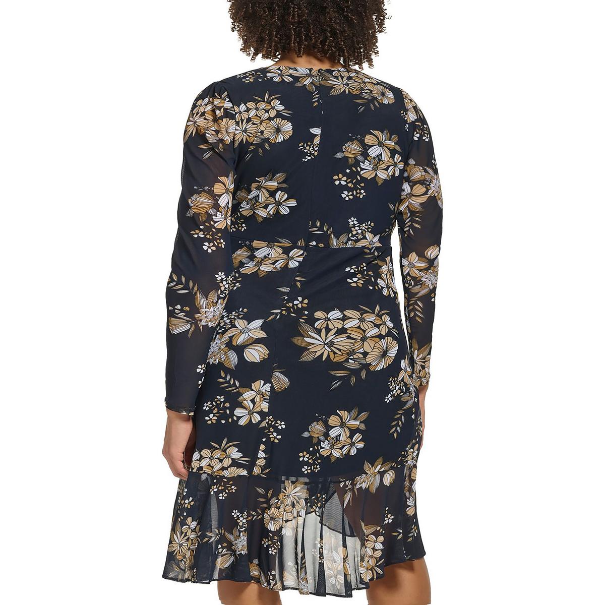 Womens Floral Print Faux Wrap Fit & Flare Dress