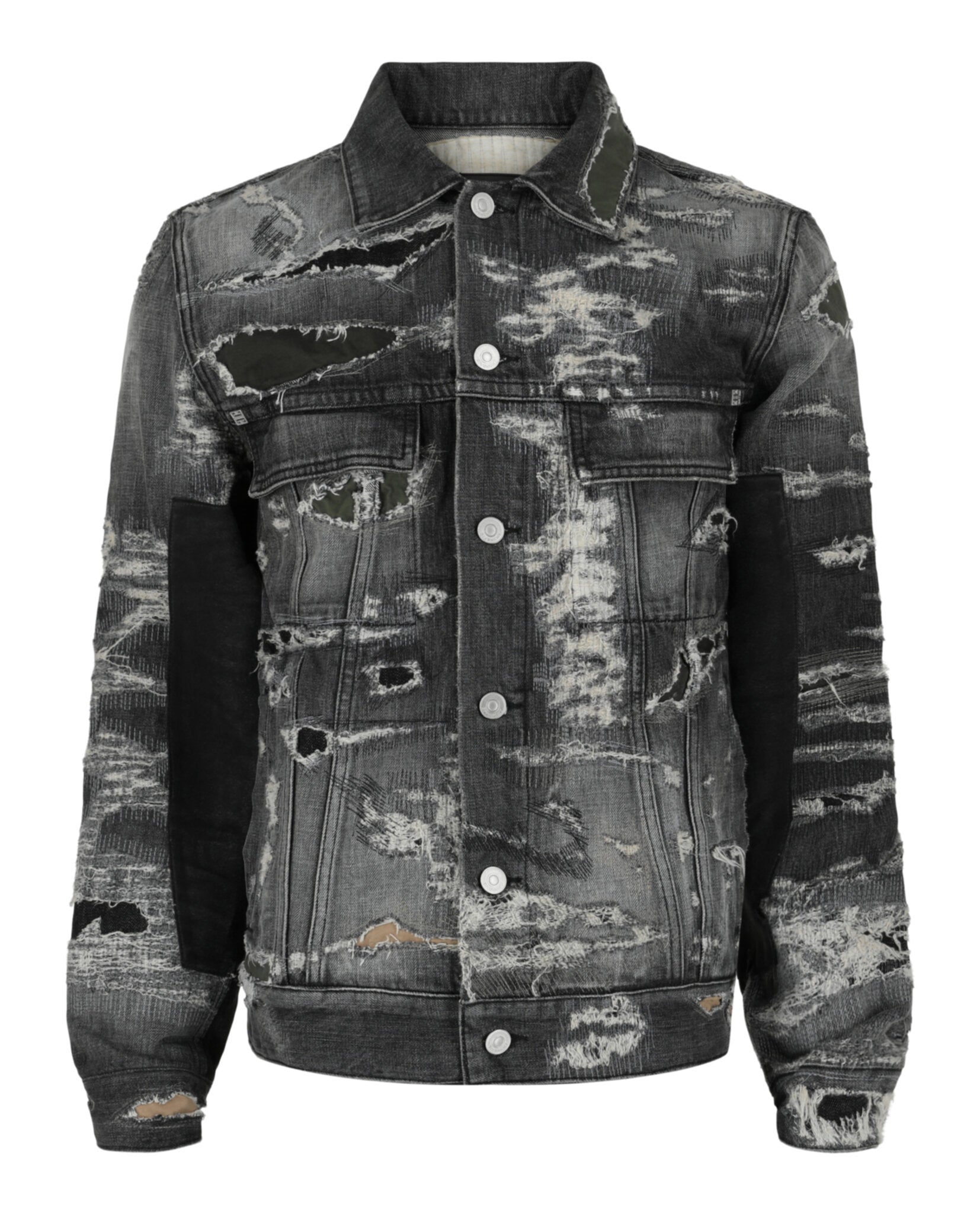 Givenchy Mens Distressed Denim Jacket Black Multi
