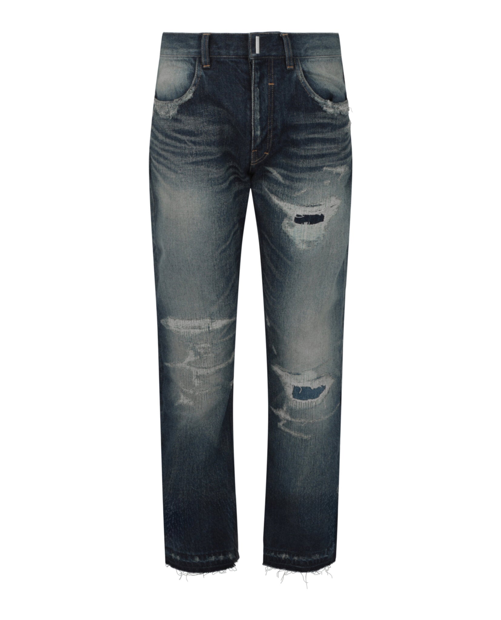 Givenchy Mens Distressed Straight Fit 5 Pocket Jeans