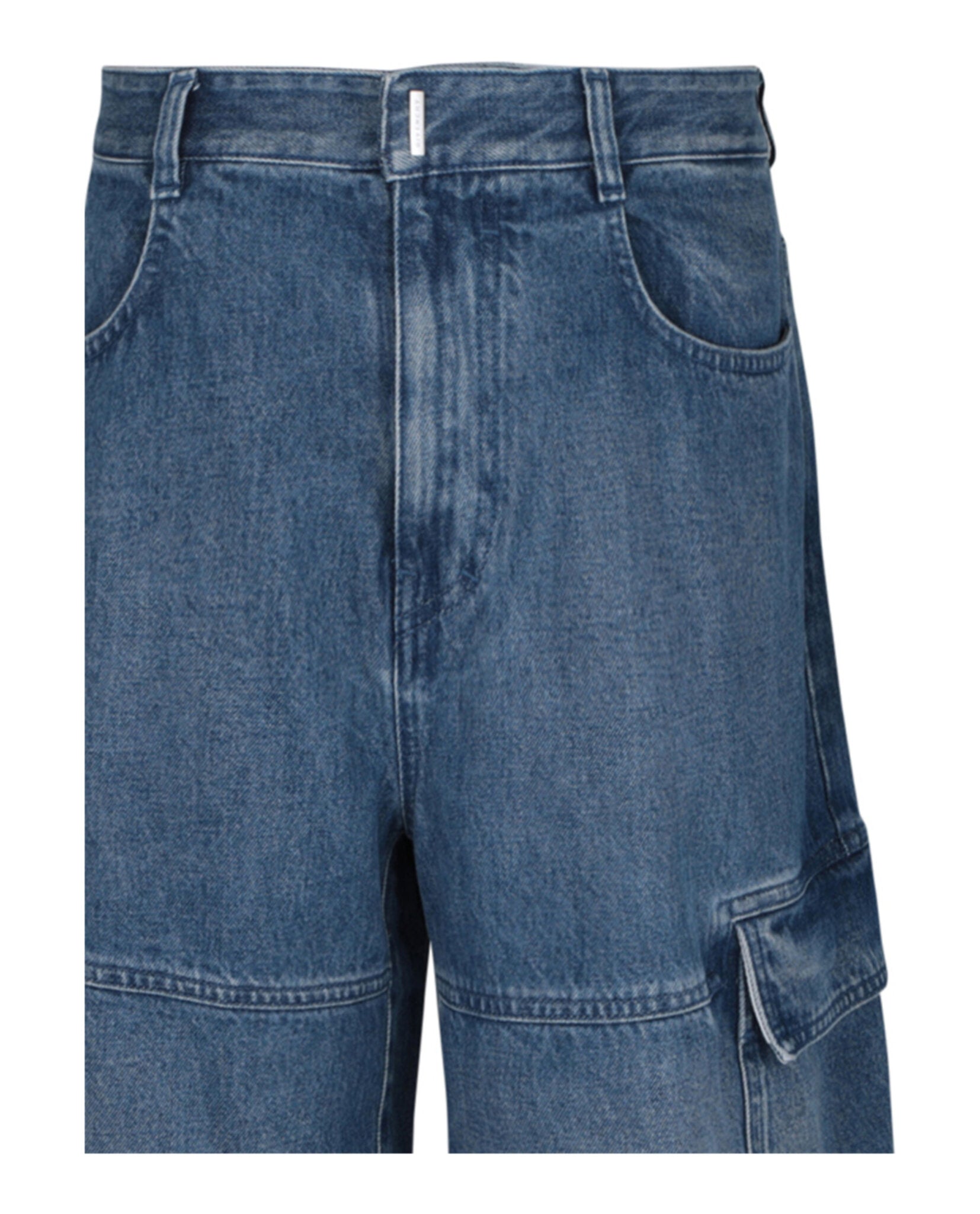 Givenchy Mens Multicutted Denim Cargo Shorts