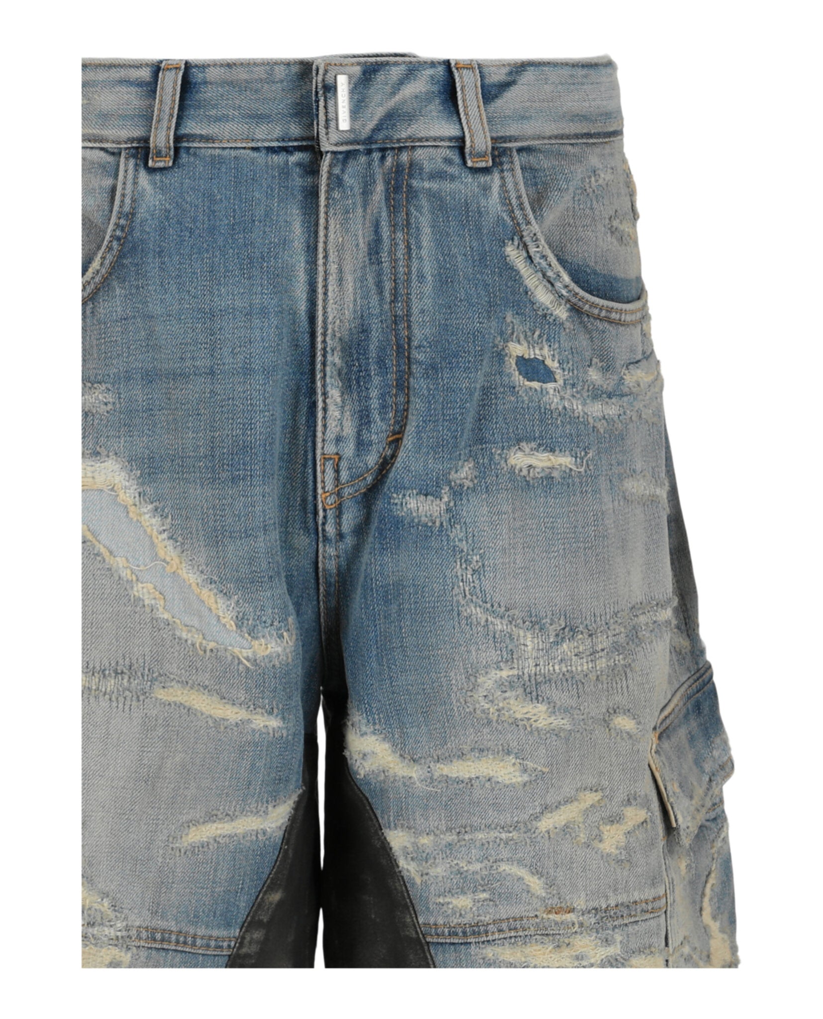 Givenchy Givenchy Mens Distressed Denim Cargo Shorts