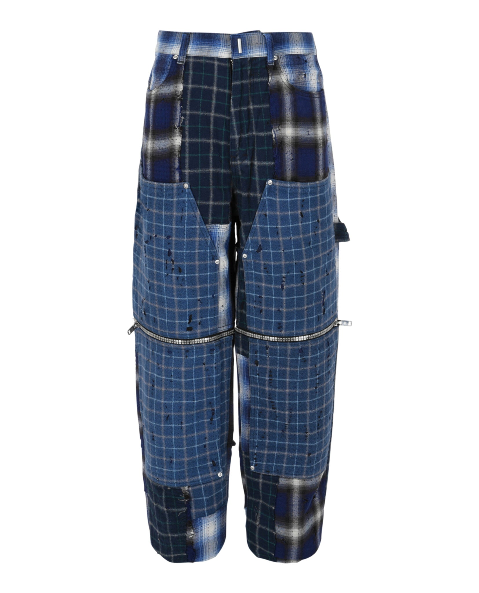 Givenchy Mens Patchwork Plaid Wide-Leg Pants