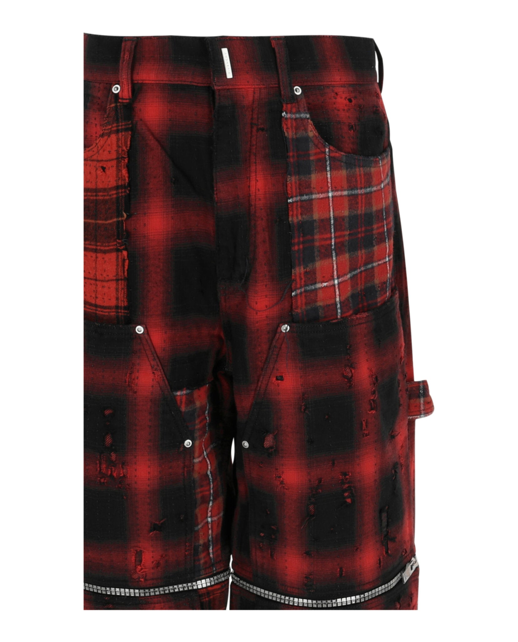 Givenchy Mens Convertible Distressed Plaid Carpenter Pants