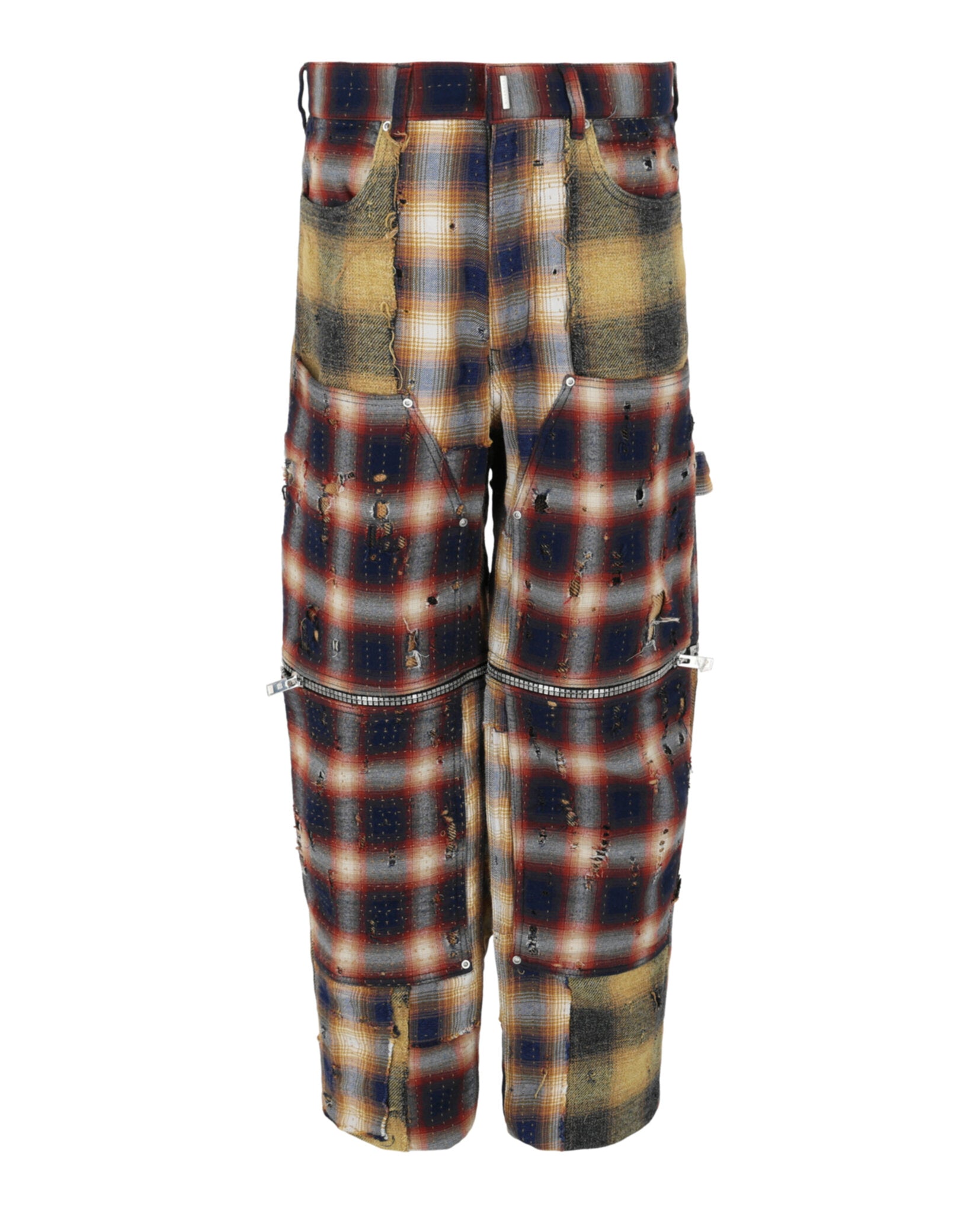 Givenchy Mens Patchwork Plaid Wide-Leg Pants