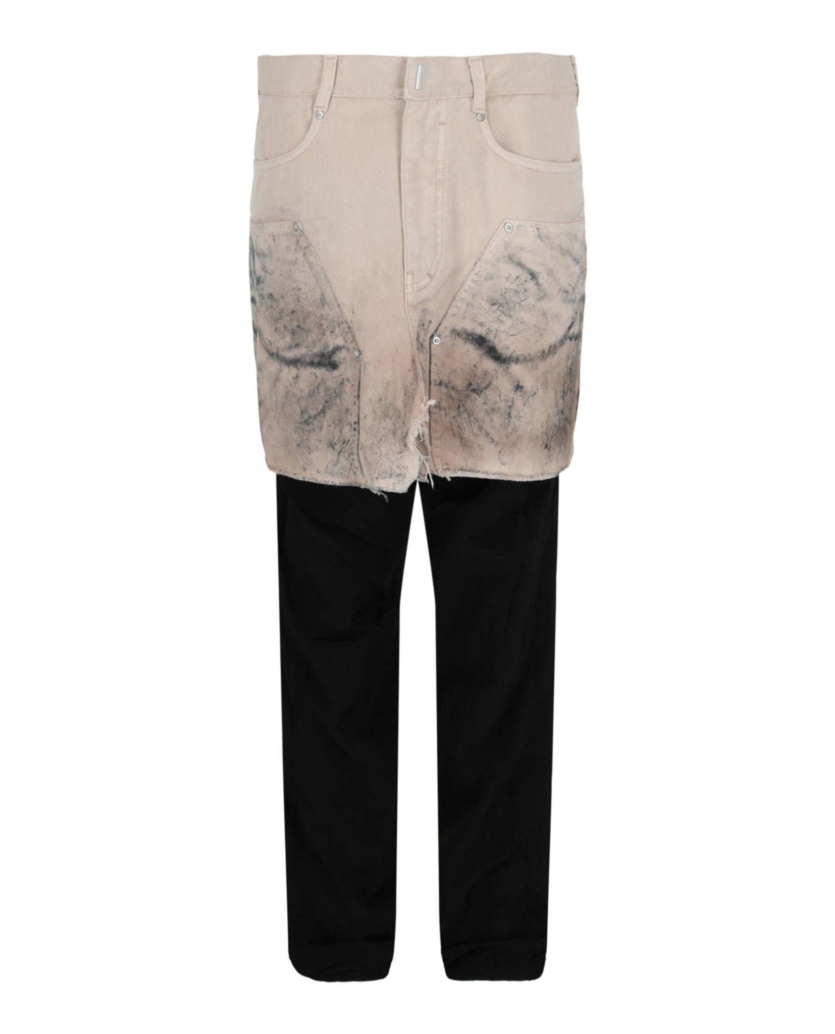 Givenchy Mens Layered Tracksuit Pants With Destroyed Carpenter Jeans