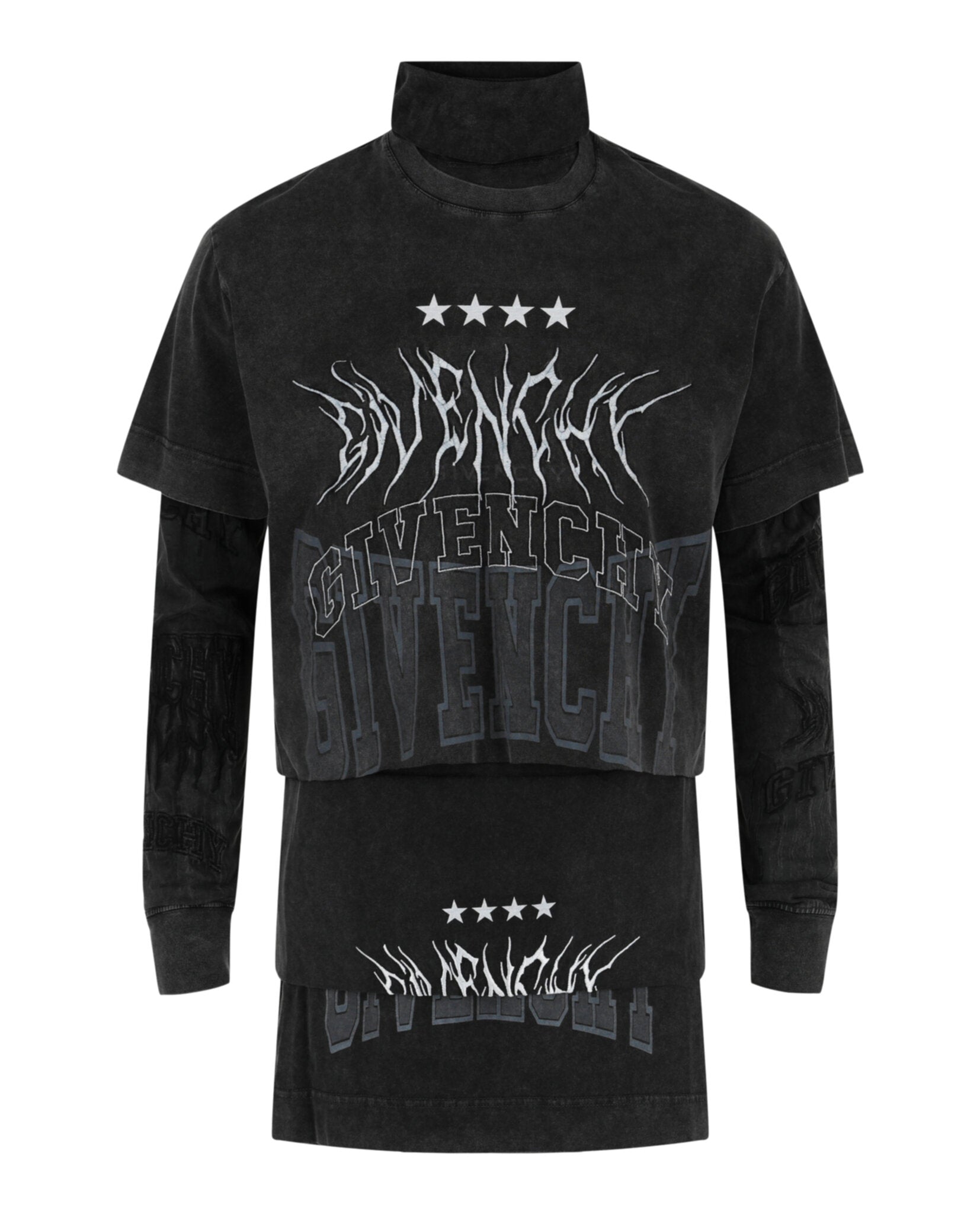 Givenchy Mens Layered Long Sleeve Graphic T-Shirt With Balaclava Grey