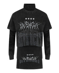 Givenchy Mens Layered Long Sleeve Graphic T-Shirt With Balaclava Grey