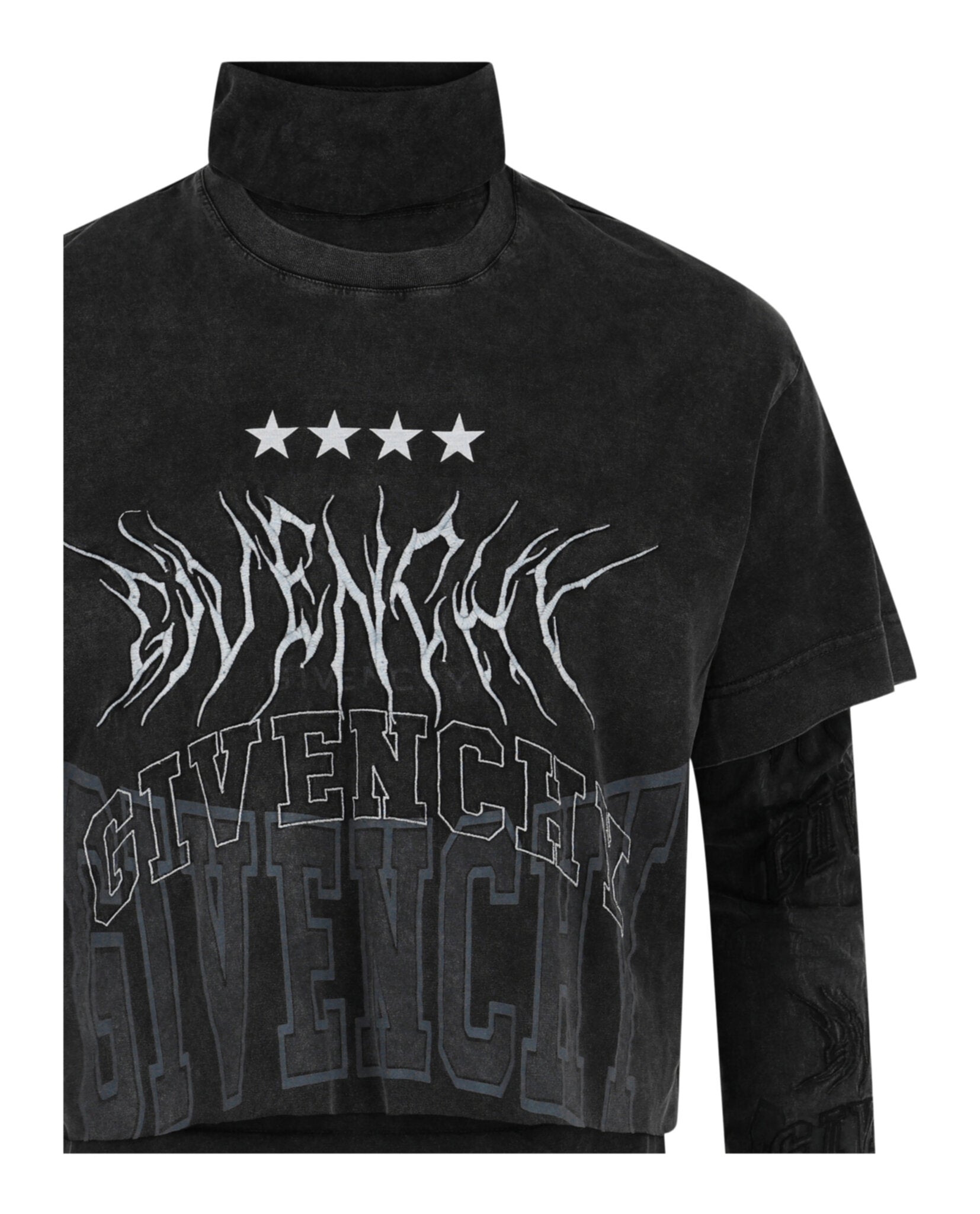 Givenchy Mens Layered Long Sleeve Graphic T-Shirt With Balaclava