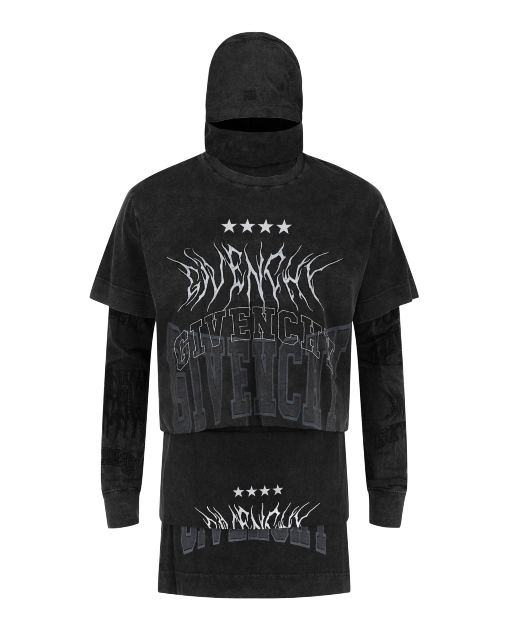Givenchy Mens Layered Long Sleeve Graphic T-Shirt With Balaclava
