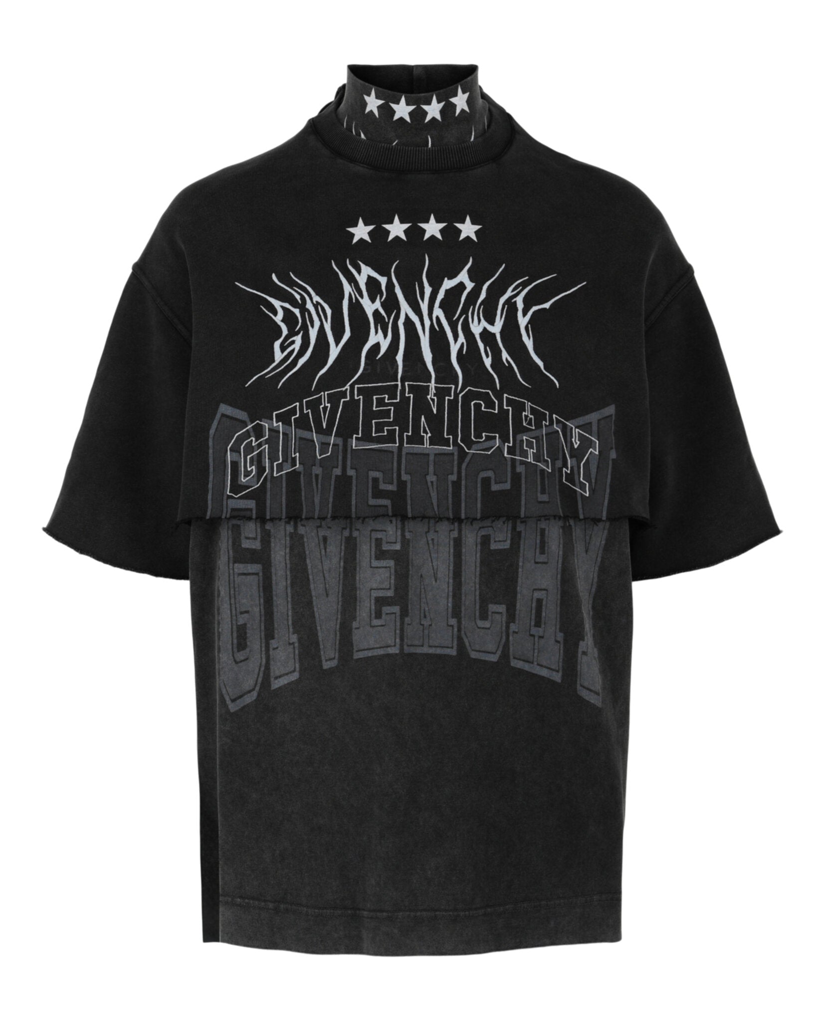 Givenchy Mens Layered Graphic T-Shirt With Balaclava Grey