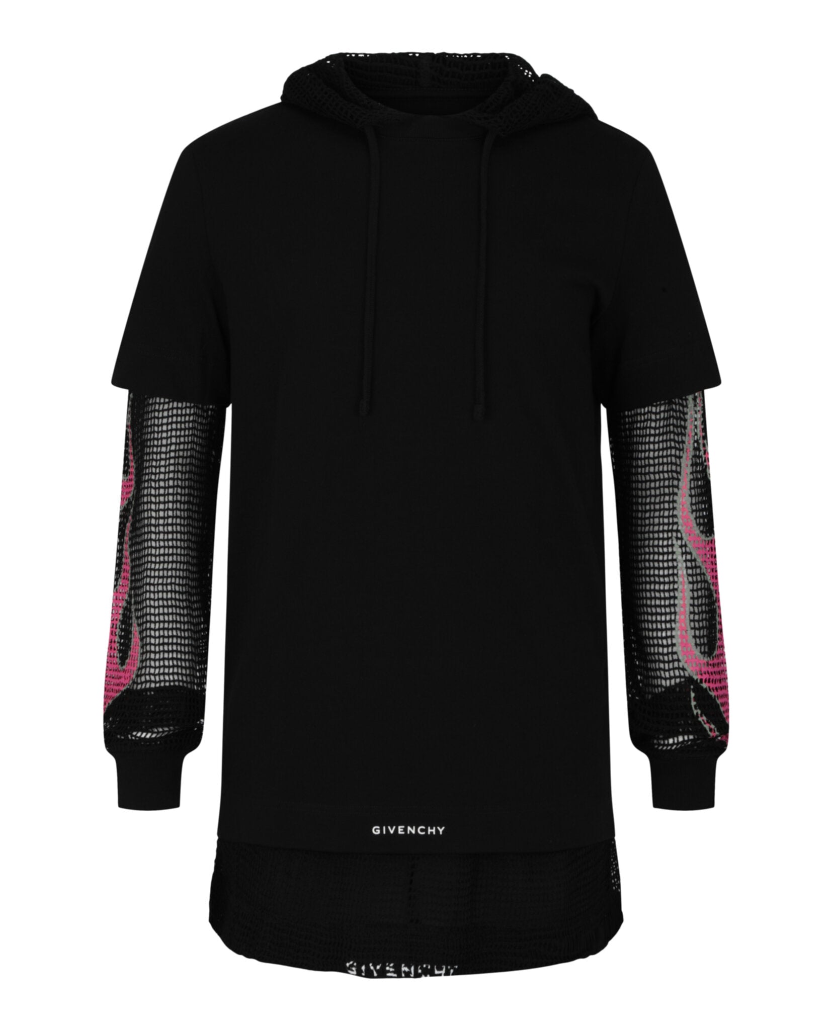 Givenchy Mens Overlapped Hooded T-Shirt In Cotton and Mesh