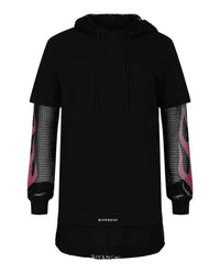 Givenchy Mens Overlapped Hooded T-Shirt In Cotton and Mesh