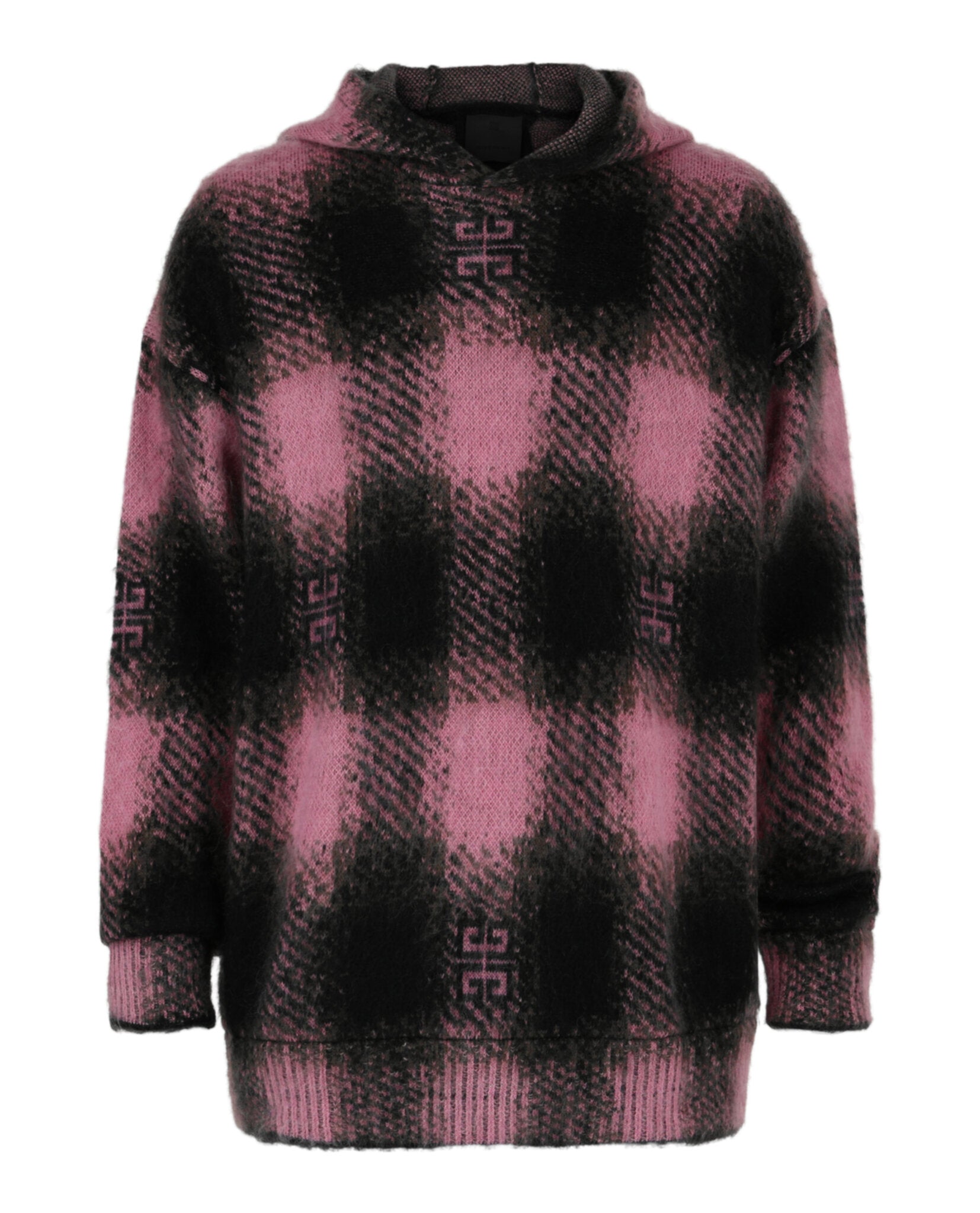 Givenchy Mens 4G Check Hooded Sweater Black Pink
