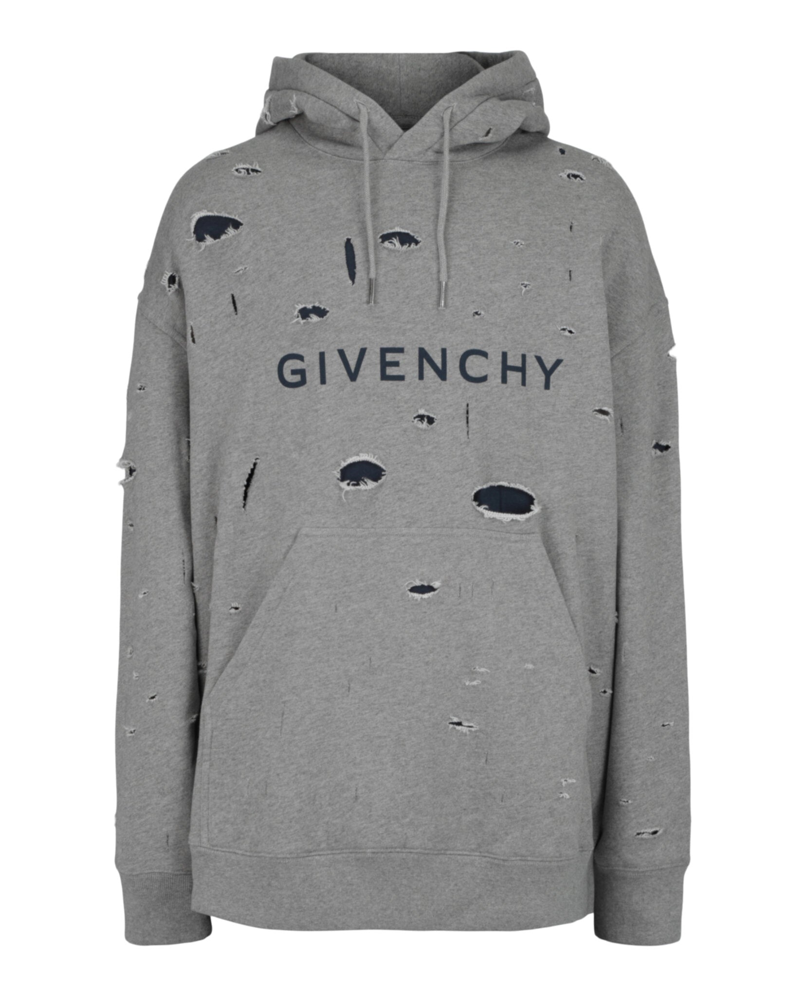 Givenchy Mens Oversized Destroyed Logo Hoodie