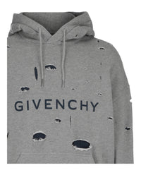 Givenchy Mens Oversized Destroyed Logo Hoodie