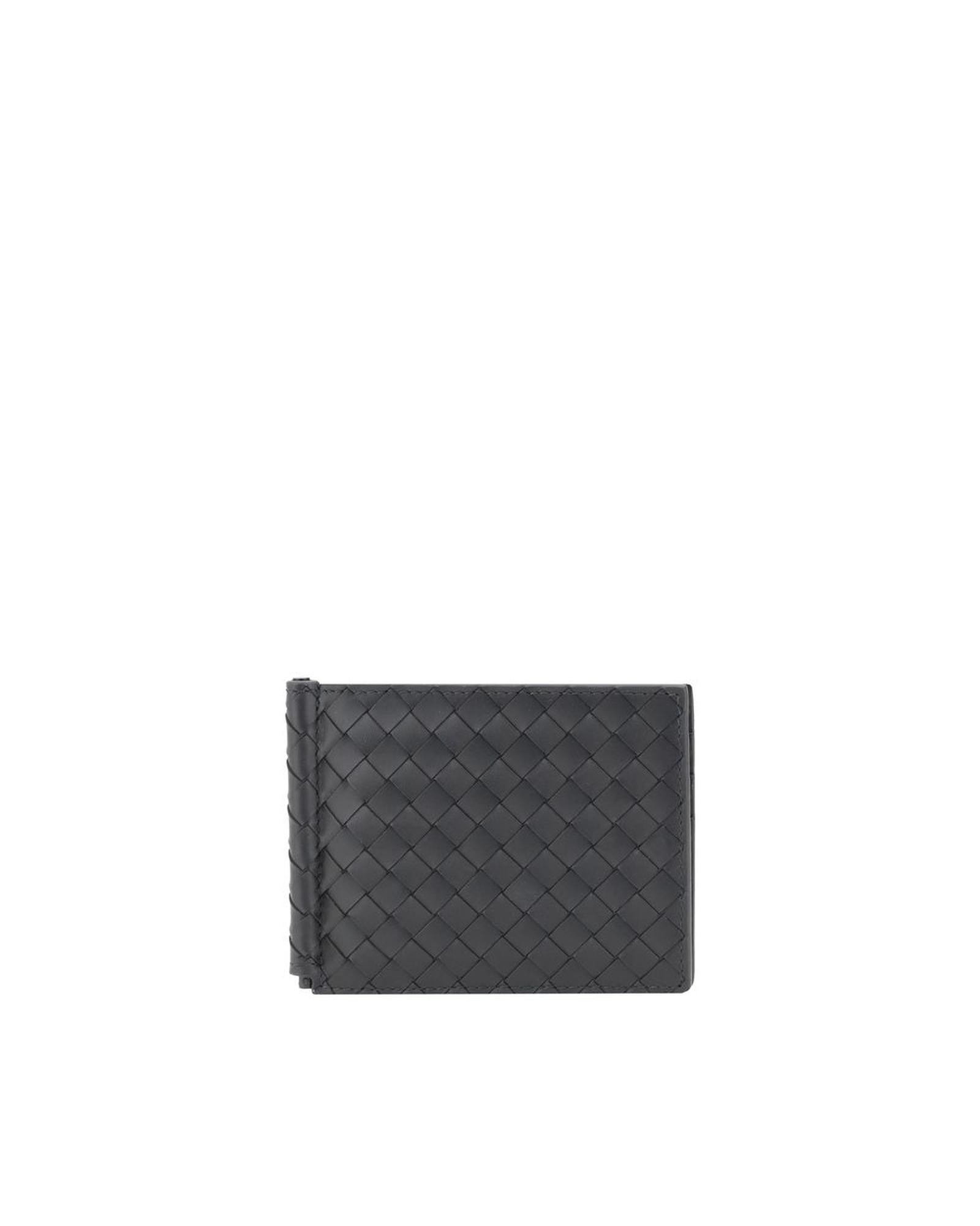 Bottega Veneta Intrecciato Leather Money Clip Wallet Men Black Wallets & Pouches Black