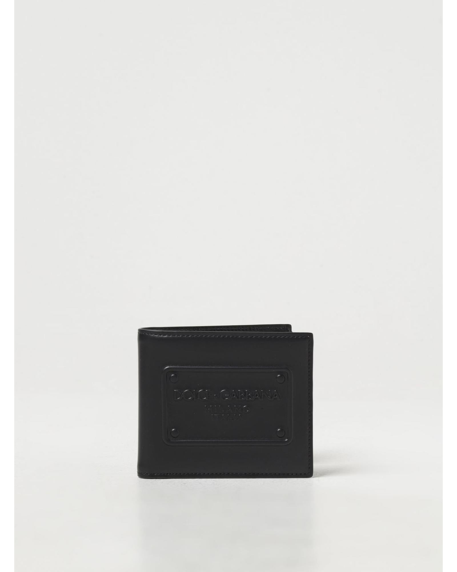 Dolce & Gabbana Leather Bifold Wallet Men Black Black