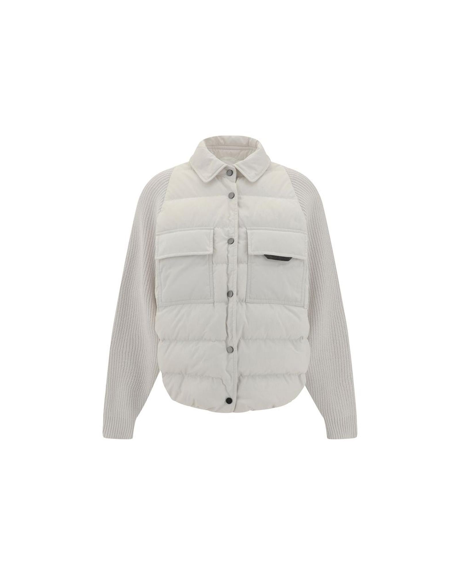 Brunello Cucinelli Padded Knit Sleeve Jacket Women White Jackets & Coats