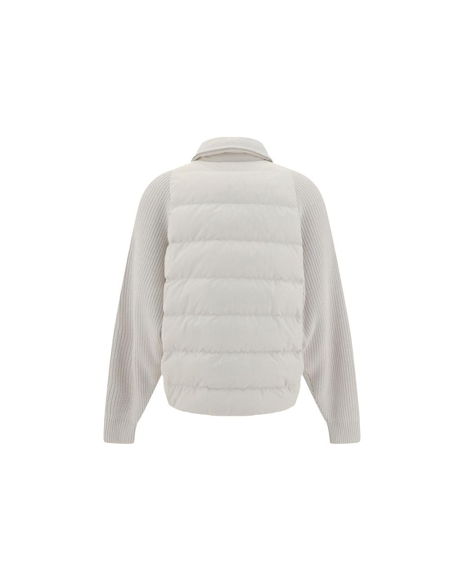 Brunello Cucinelli Padded Knit Sleeve Jacket Women White Jackets & Coats