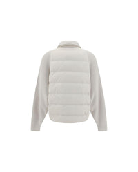 Brunello Cucinelli Padded Knit Sleeve Jacket Women White Jackets & Coats