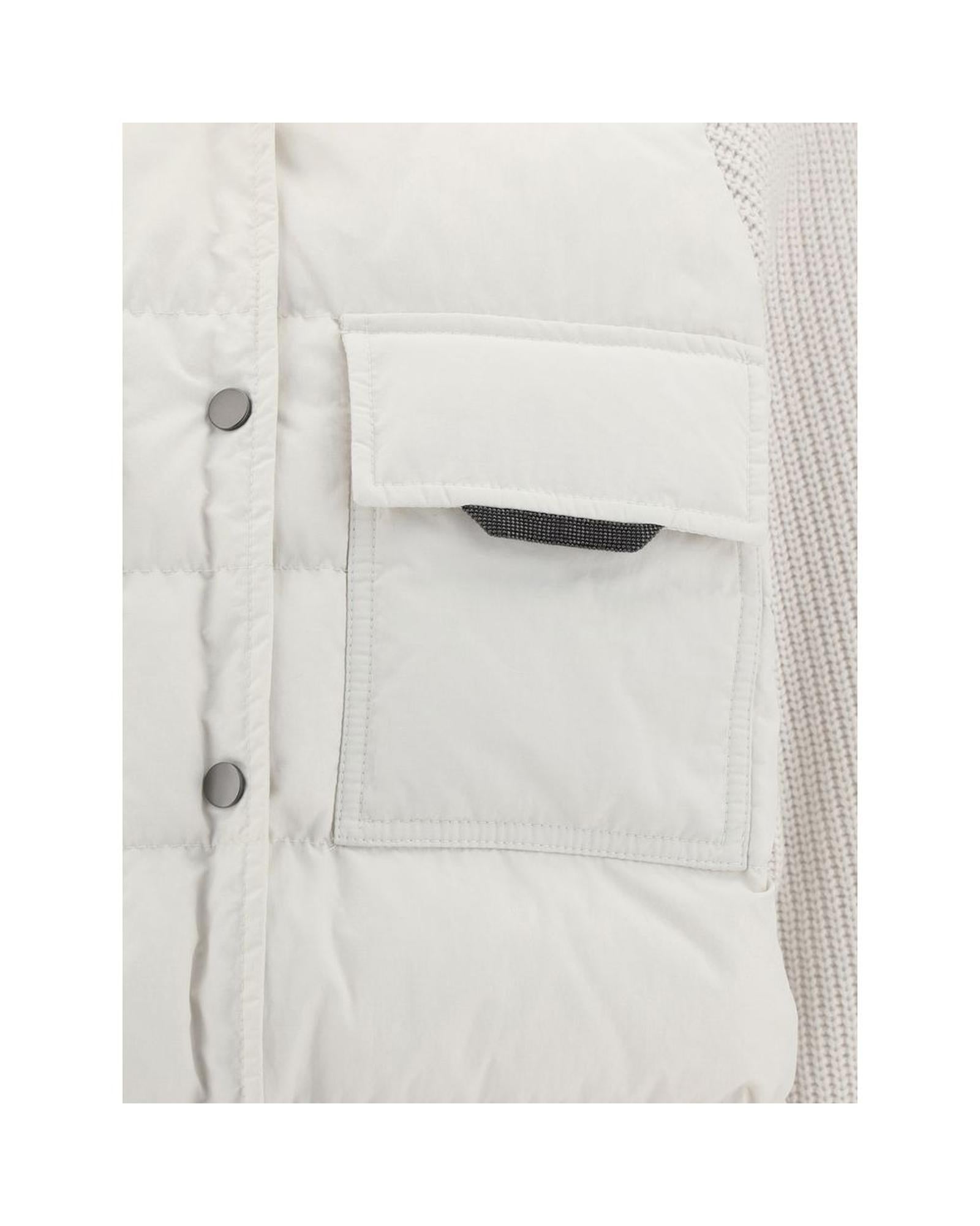 Brunello Cucinelli Padded Knit Sleeve Jacket Women White Jackets & Coats