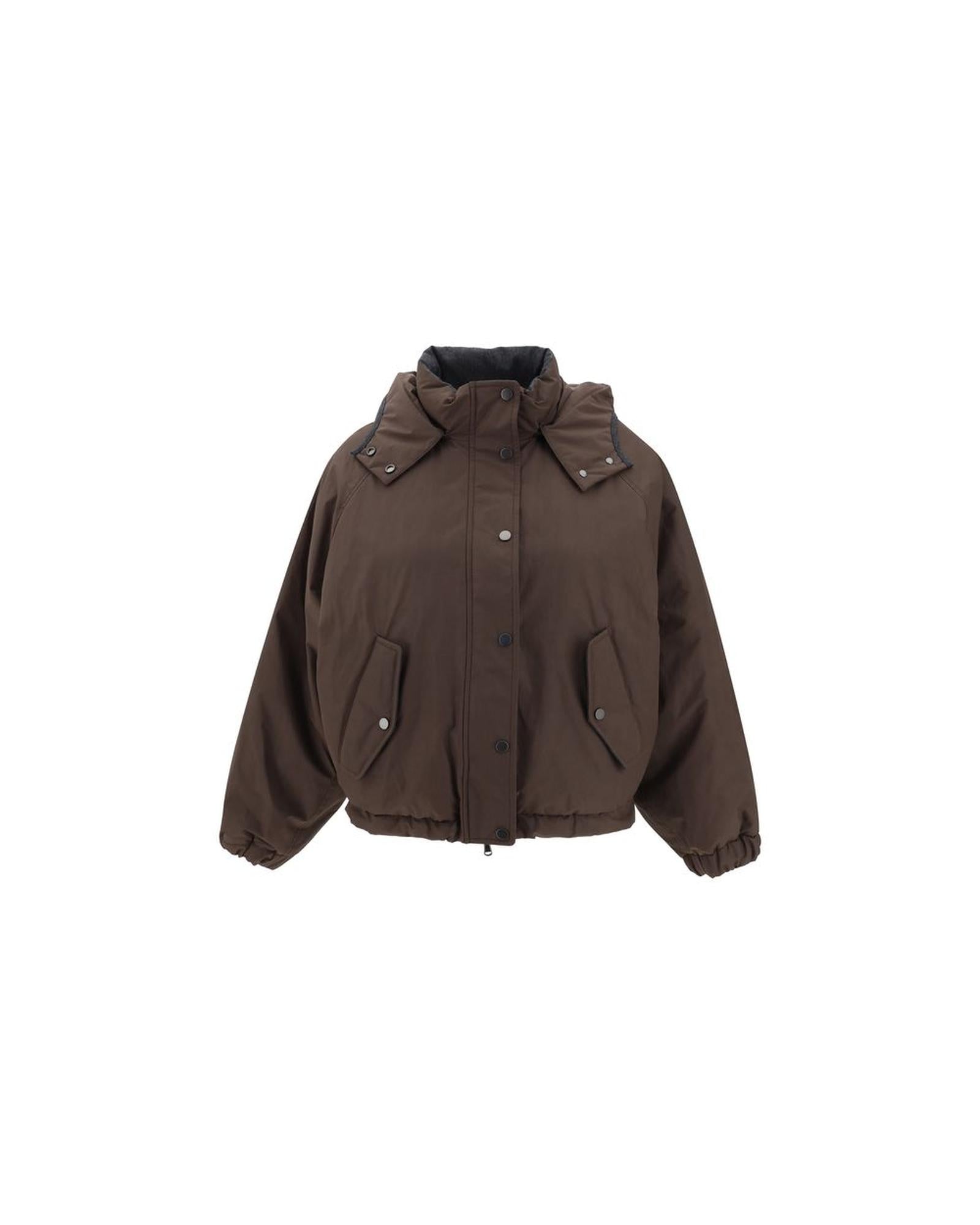 Brunello Cucinelli Hooded Puffer Jacket Women Brown Jackets & Coats