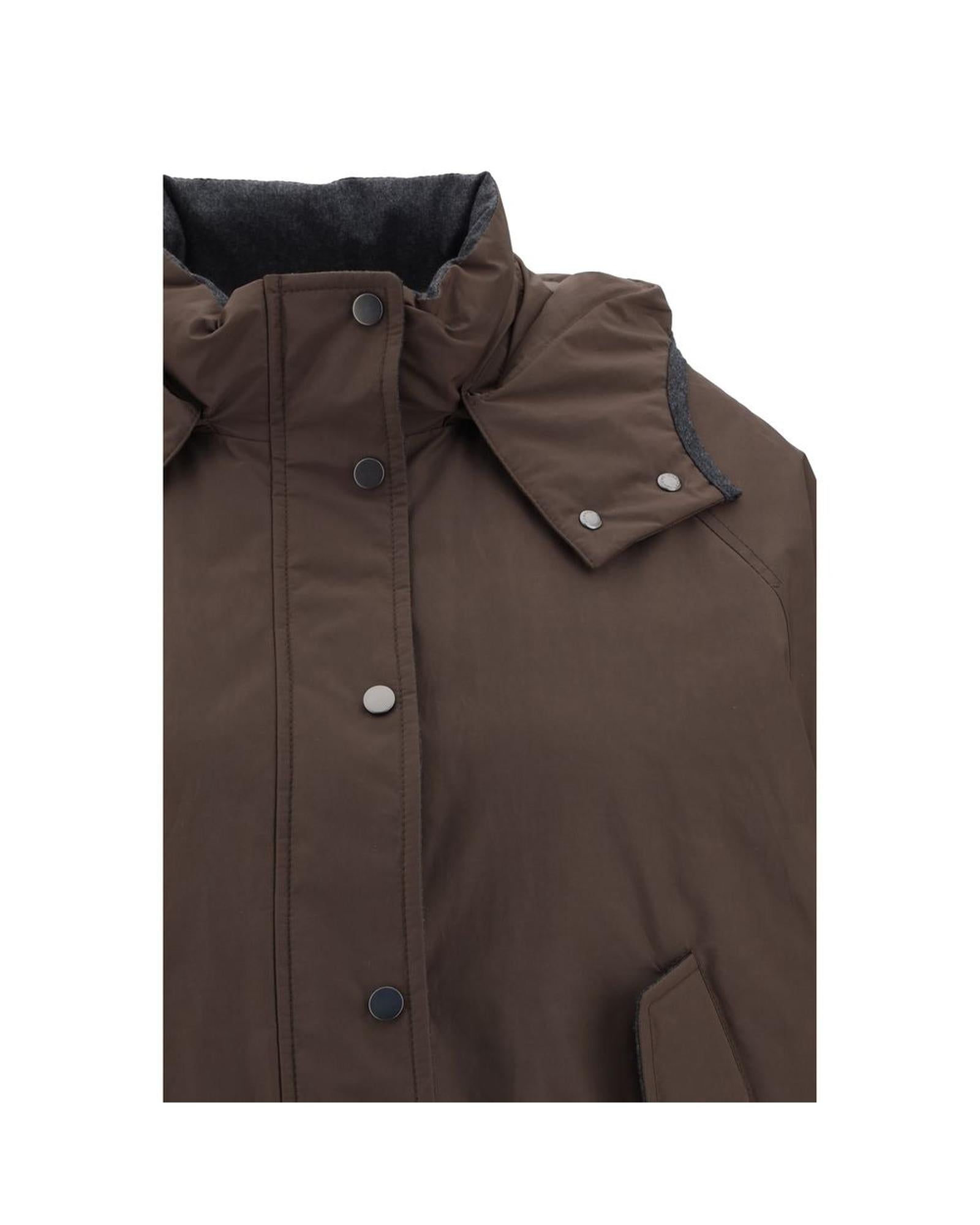 Brunello Cucinelli Hooded Puffer Jacket Women Brown Jackets & Coats