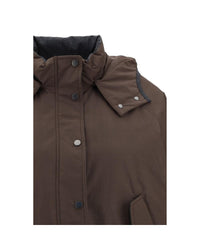 Brunello Cucinelli Hooded Puffer Jacket Women Brown Jackets & Coats
