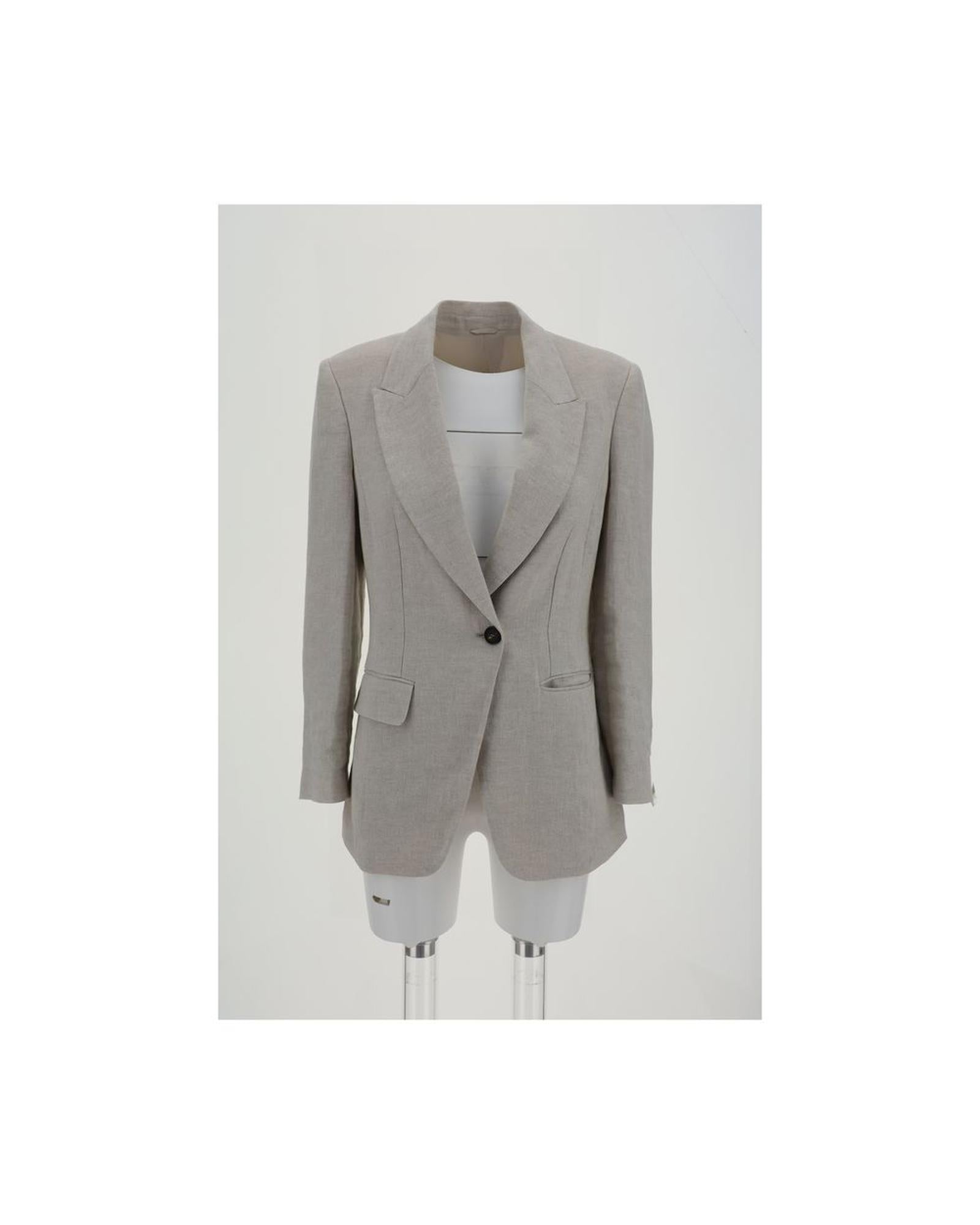 Brunello Cucinelli Linen Blazer Classic Fit Women Gray Coats Gray