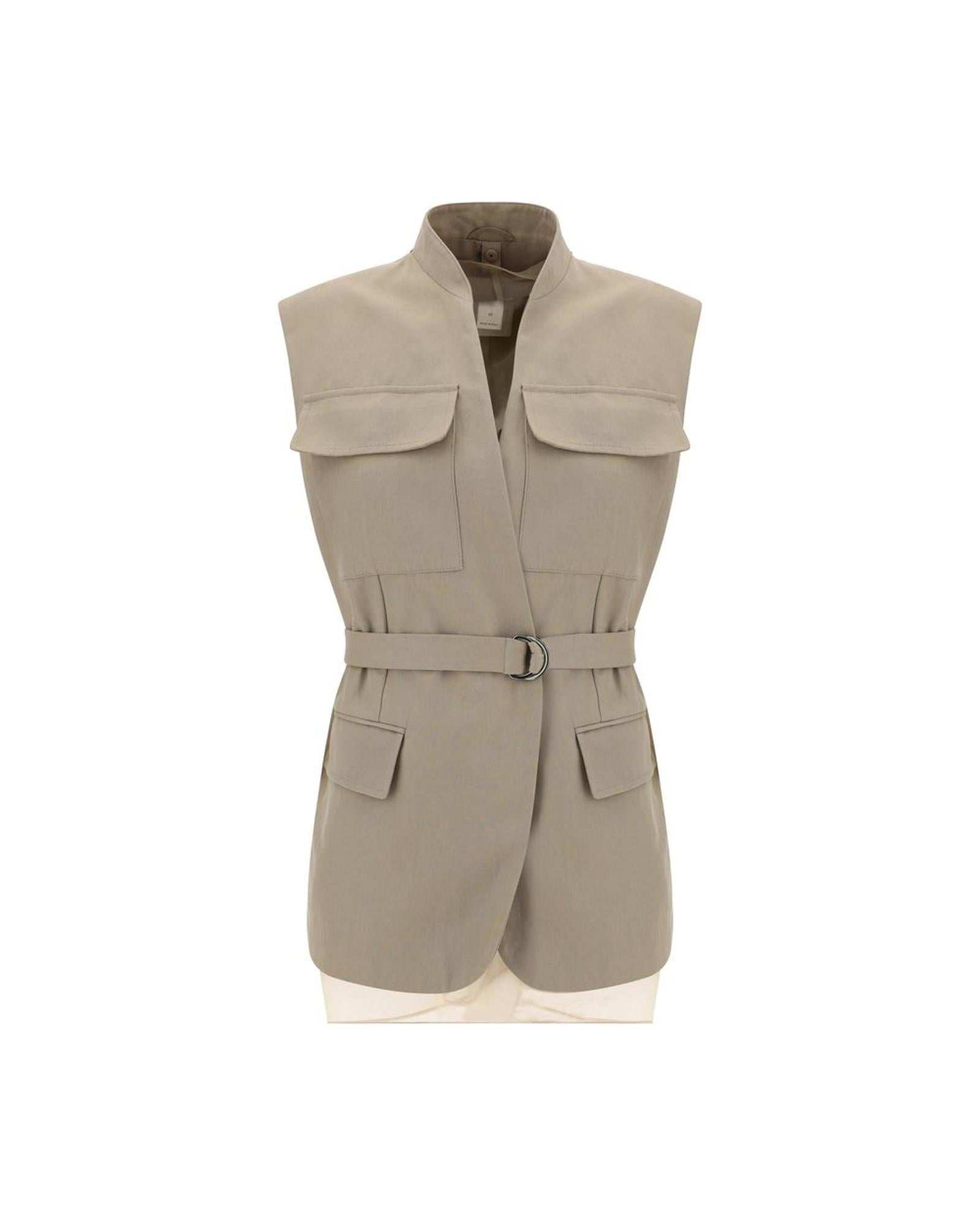 Brunello Cucinelli Belted Sleeveless Vest Women Beige Jackets & Coats