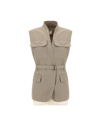 Brunello Cucinelli Belted Sleeveless Vest Women Beige Jackets & Coats