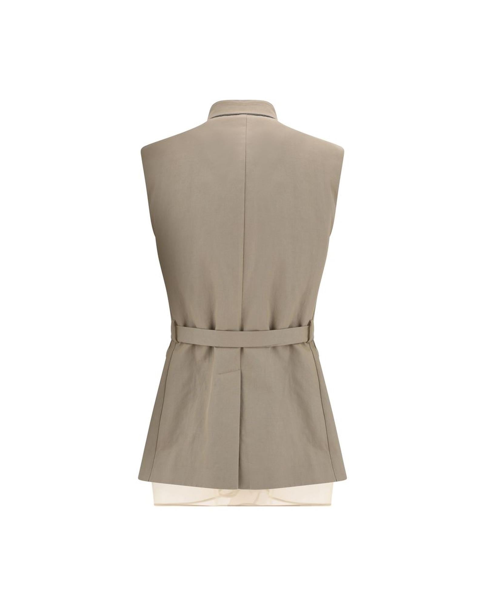Brunello Cucinelli Belted Sleeveless Vest Women Beige Jackets & Coats