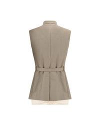 Brunello Cucinelli Belted Sleeveless Vest Women Beige Jackets & Coats