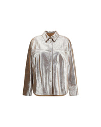 Brunello Cucinelli Metallic Leather Button Jacket Women Beige Jackets & Coats