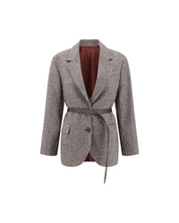 Brunello Cucinelli Houndstooth Belted Blazer Women Brown Jackets & Coats