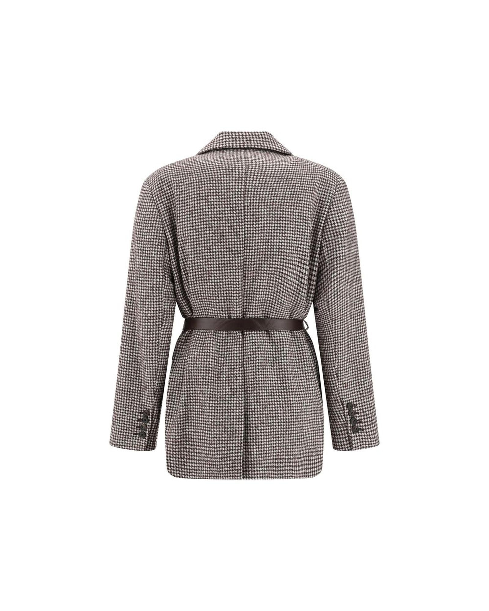 Brunello Cucinelli Houndstooth Belted Blazer Women Brown Jackets & Coats