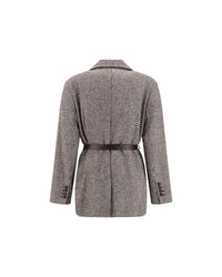 Brunello Cucinelli Houndstooth Belted Blazer Women Brown Jackets & Coats
